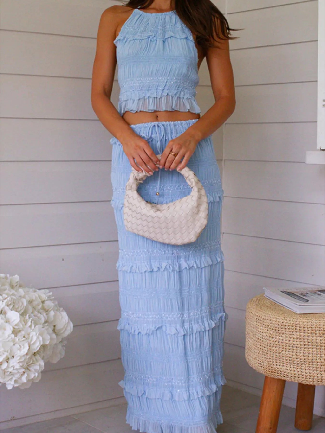 Smocked Halter Top & Maxi Skirt Matching Set