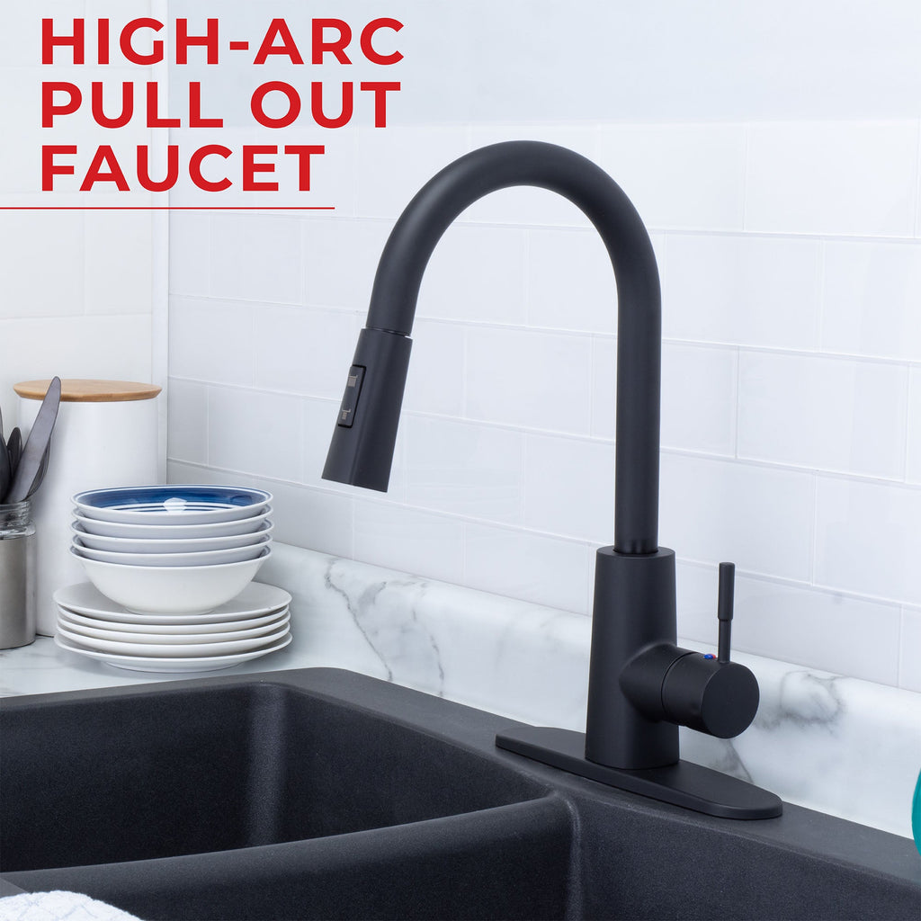 Tehila High-Arc Pull-Down Kitchen Faucet in Matte Black