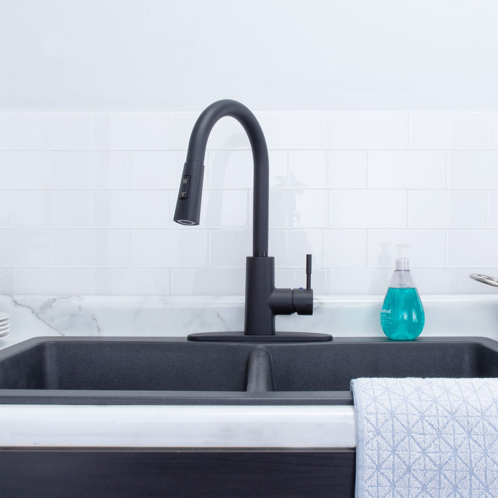 Tehila High-Arc Pull-Down Kitchen Faucet in Matte Black