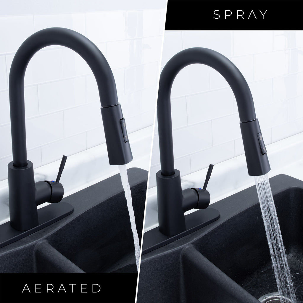 Tehila High-Arc Pull-Down Kitchen Faucet in Matte Black