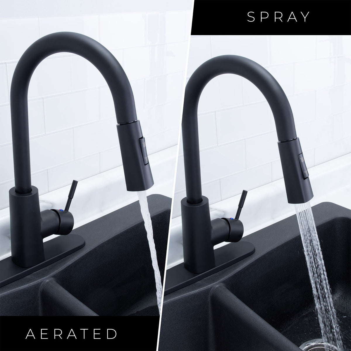 Tehila High-Arc Pull-Down Kitchen Faucet in Matte Black