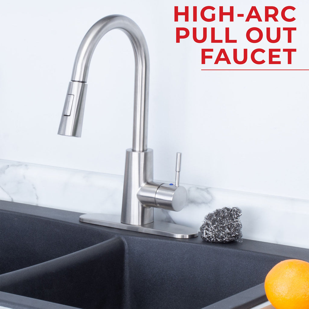 Tehila High-Arc Pull-Down Kitchen Faucet in Stainless Steel