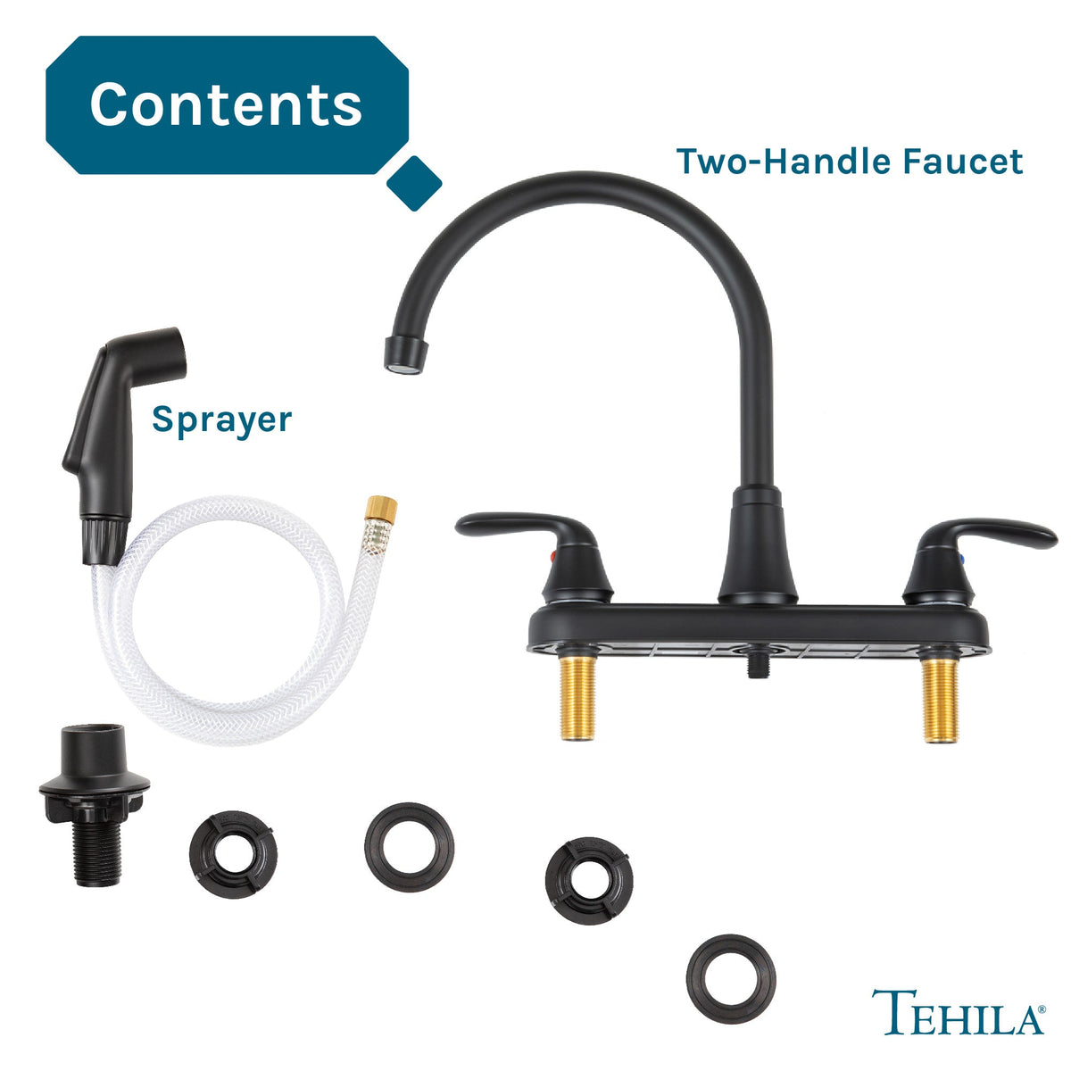 Wide-Set Gooseneck Faucet with Side Sprayer