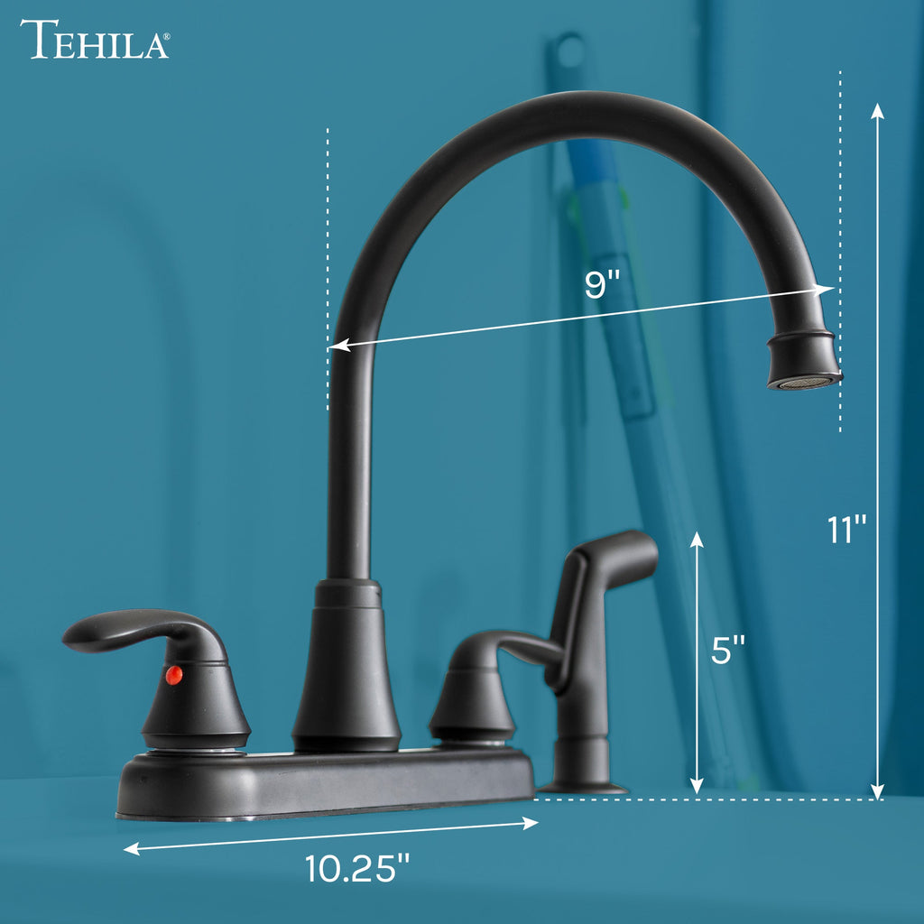 Wide-Set Gooseneck Faucet with Side Sprayer