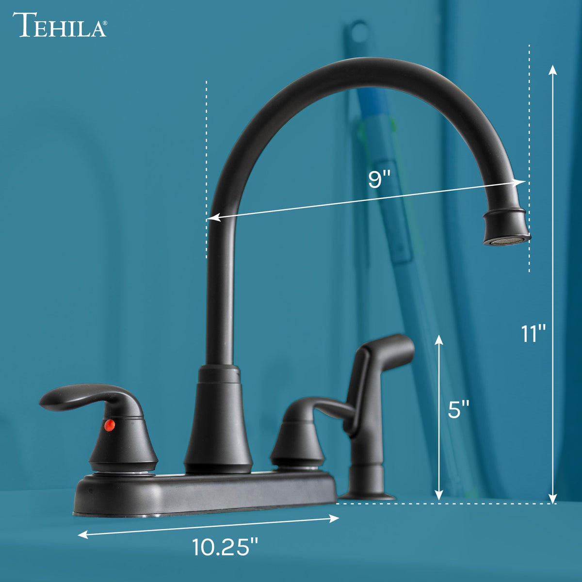 Wide-Set Gooseneck Faucet with Side Sprayer