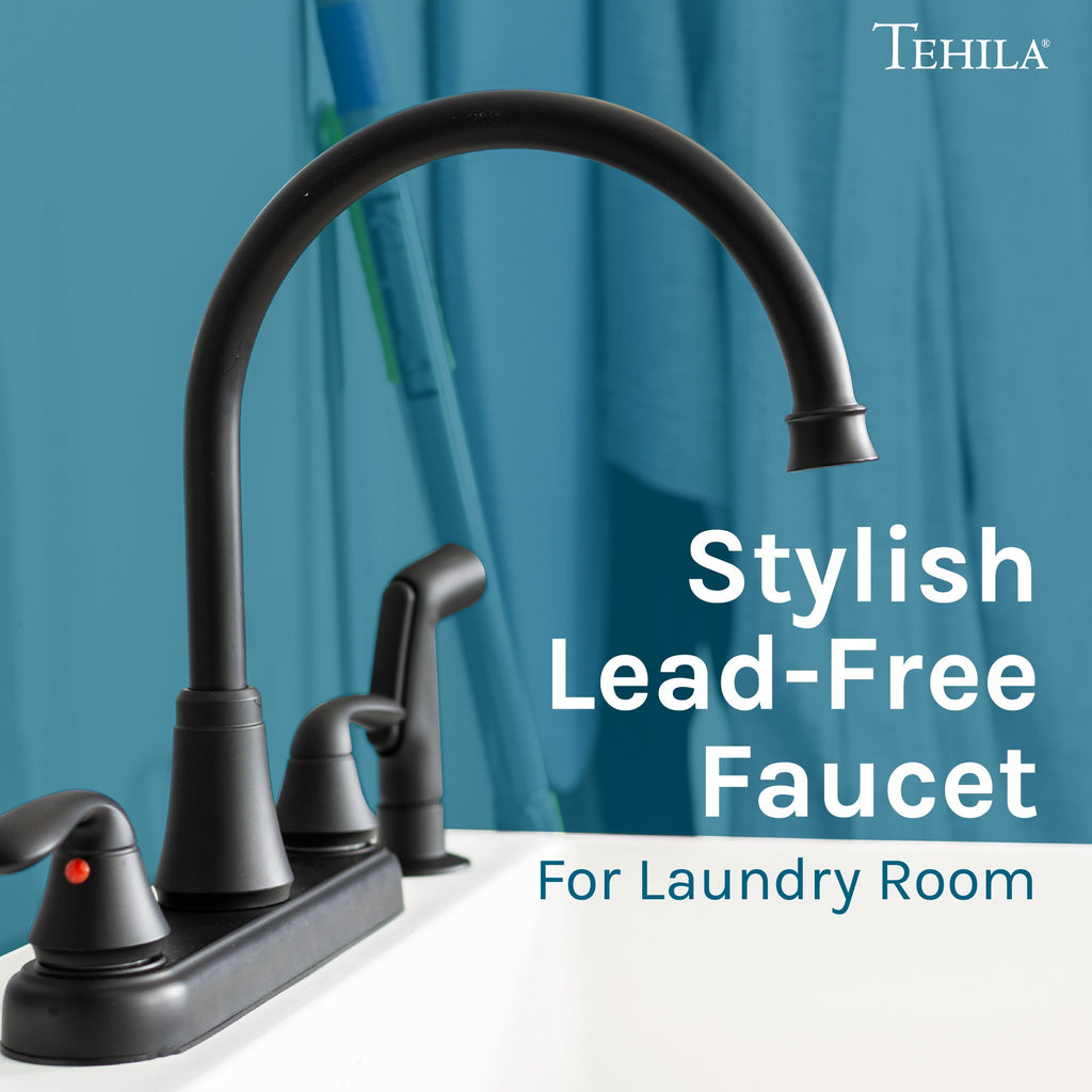 Wide-Set Gooseneck Faucet with Side Sprayer