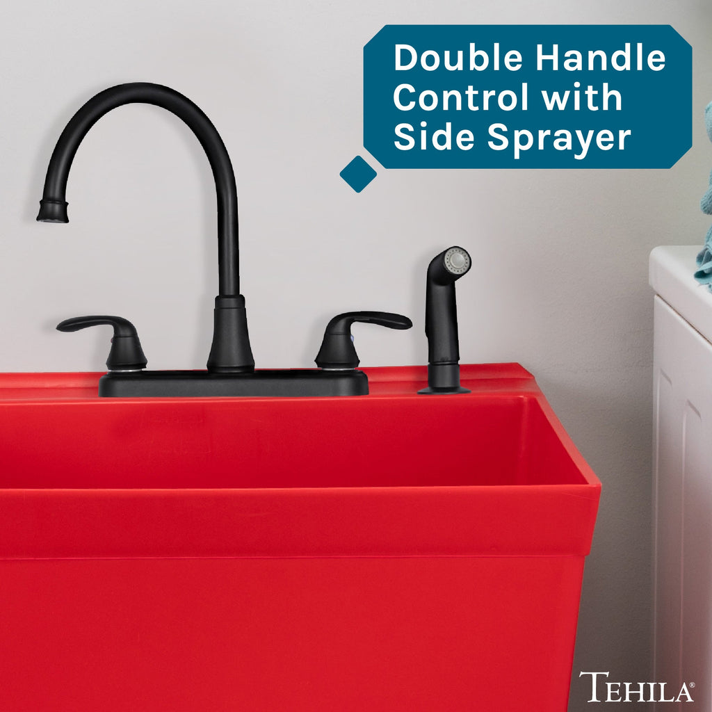 Wide-Set Gooseneck Faucet with Side Sprayer
