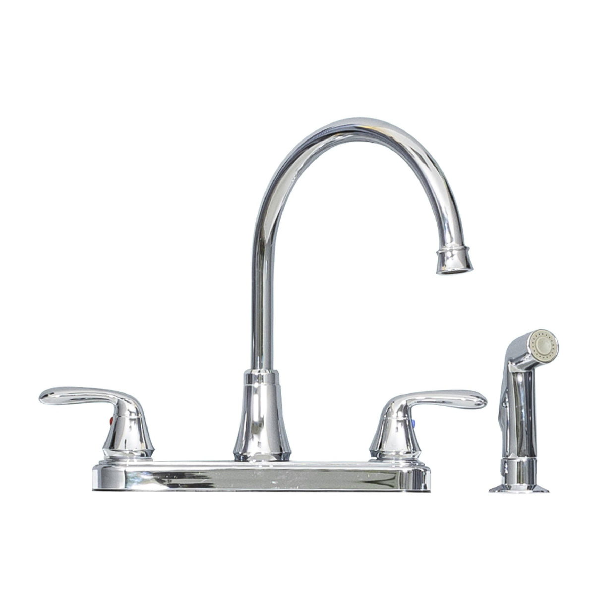 Wide-Set Gooseneck Faucet with Side Sprayer — Chrome Finish