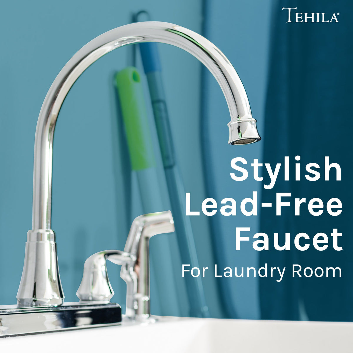 Wide-Set Gooseneck Faucet with Side Sprayer — Chrome Finish