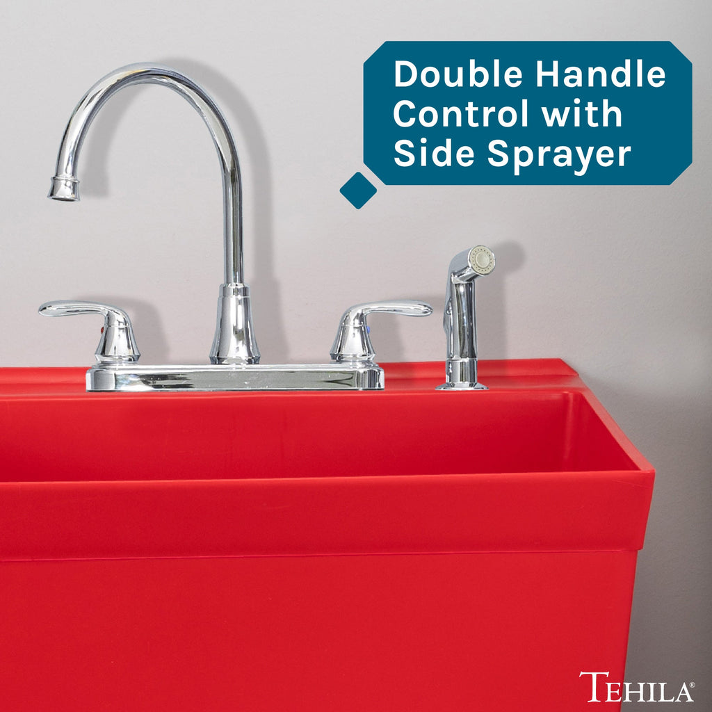 Wide-Set Gooseneck Faucet with Side Sprayer — Chrome Finish