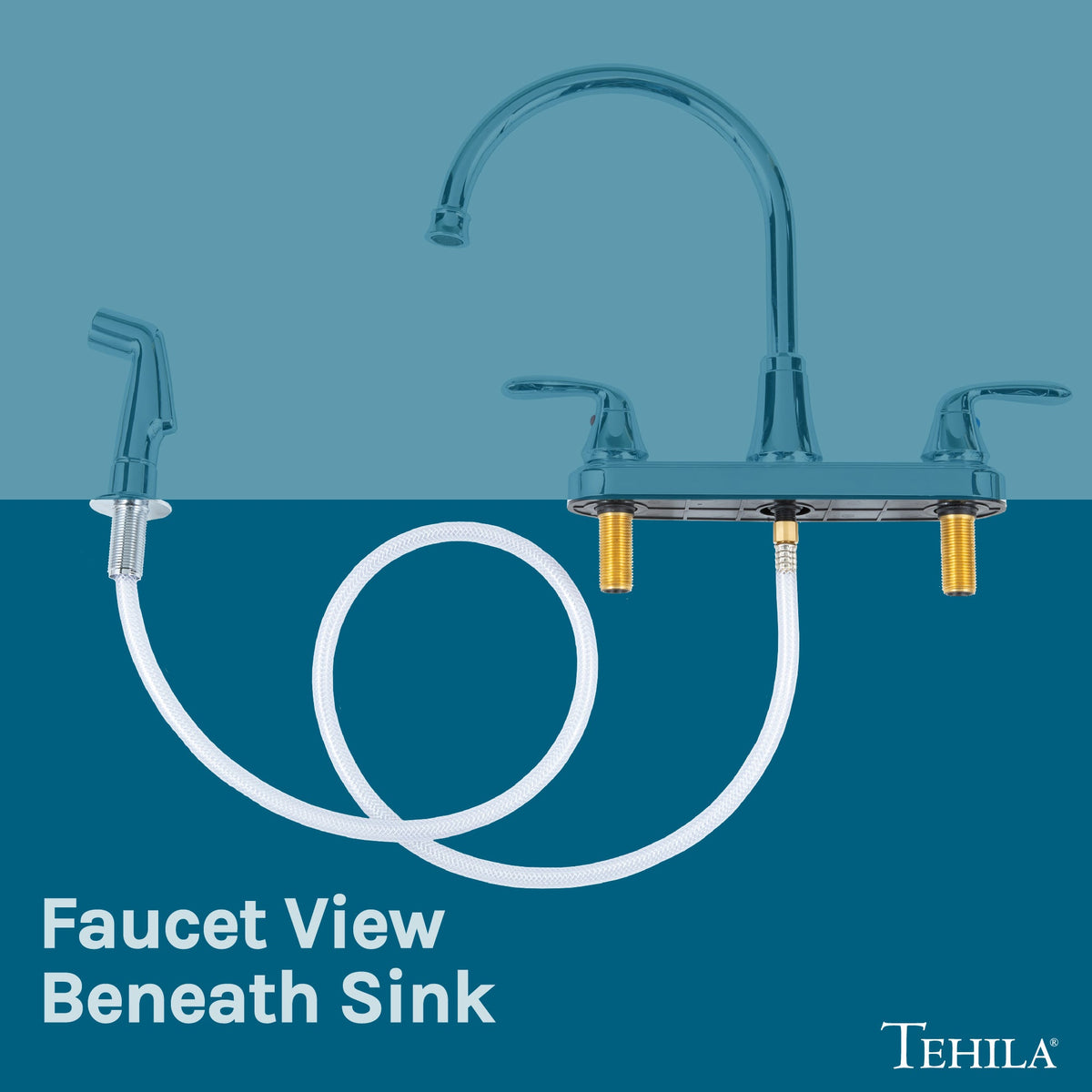 Wide-Set Gooseneck Faucet with Side Sprayer — Chrome Finish