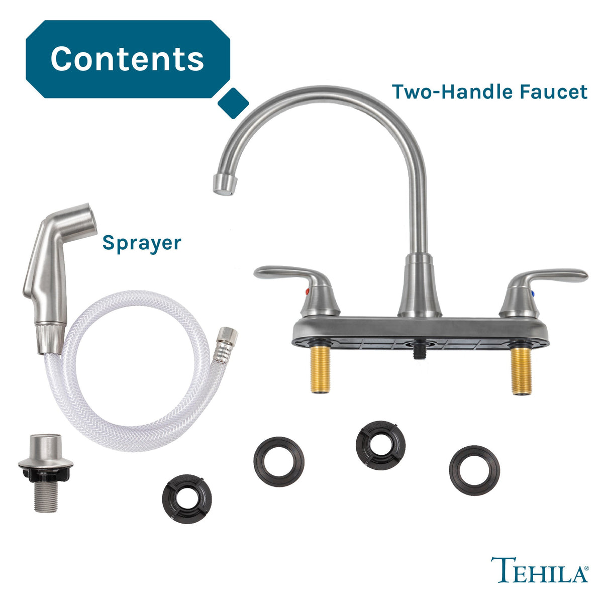 Wide-Set Gooseneck Faucet with Side Sprayer
