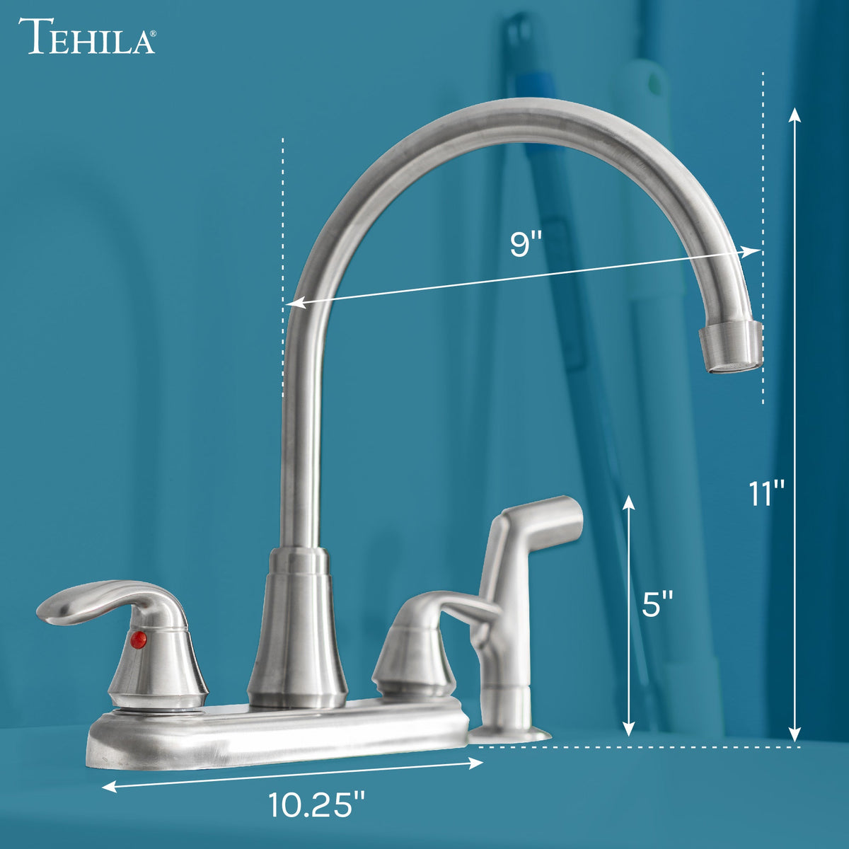 Wide-Set Gooseneck Faucet with Side Sprayer