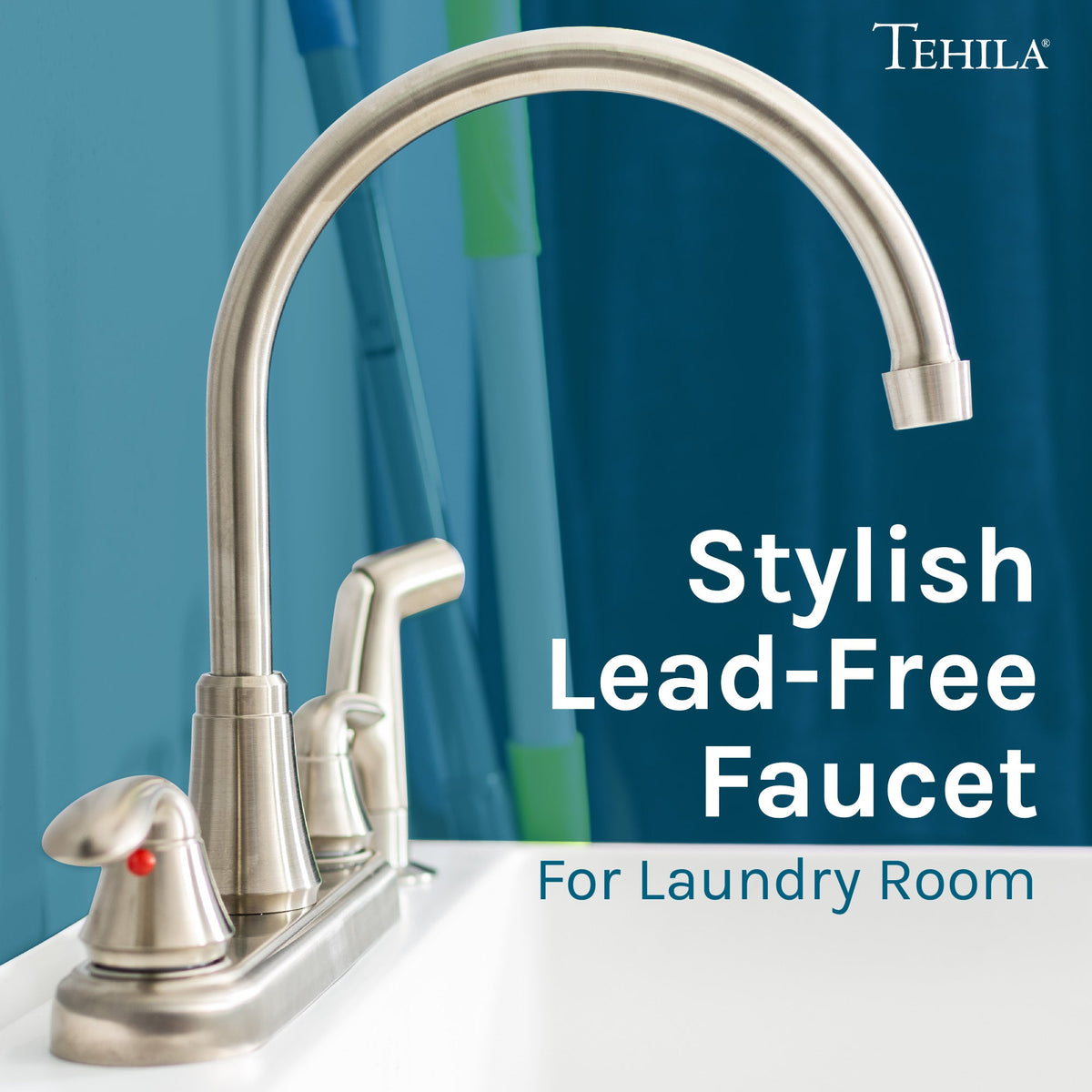 Wide-Set Gooseneck Faucet with Side Sprayer