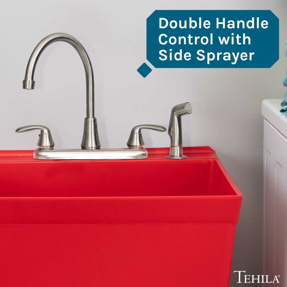Wide-Set Gooseneck Faucet with Side Sprayer