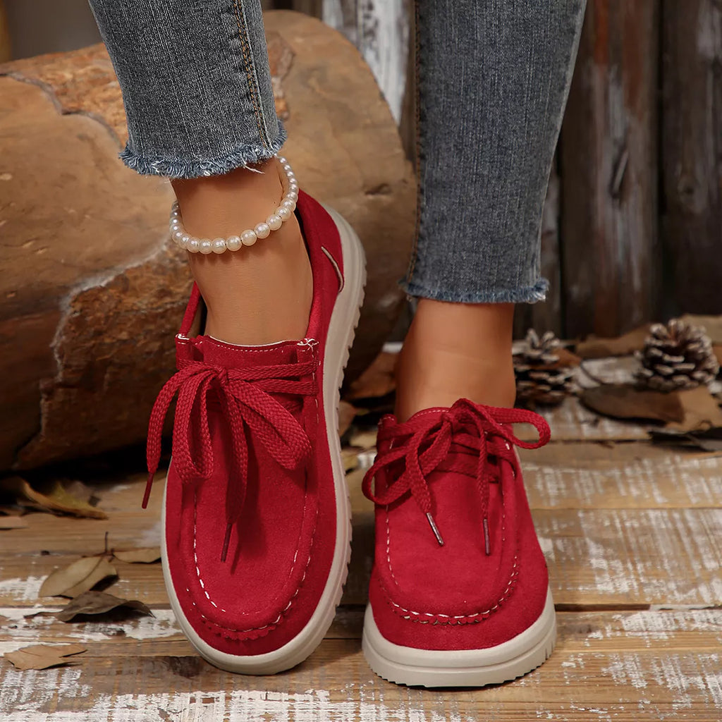 Women's Lace-Up Suede Round Toe Flats | Comfortable Casual Shoes