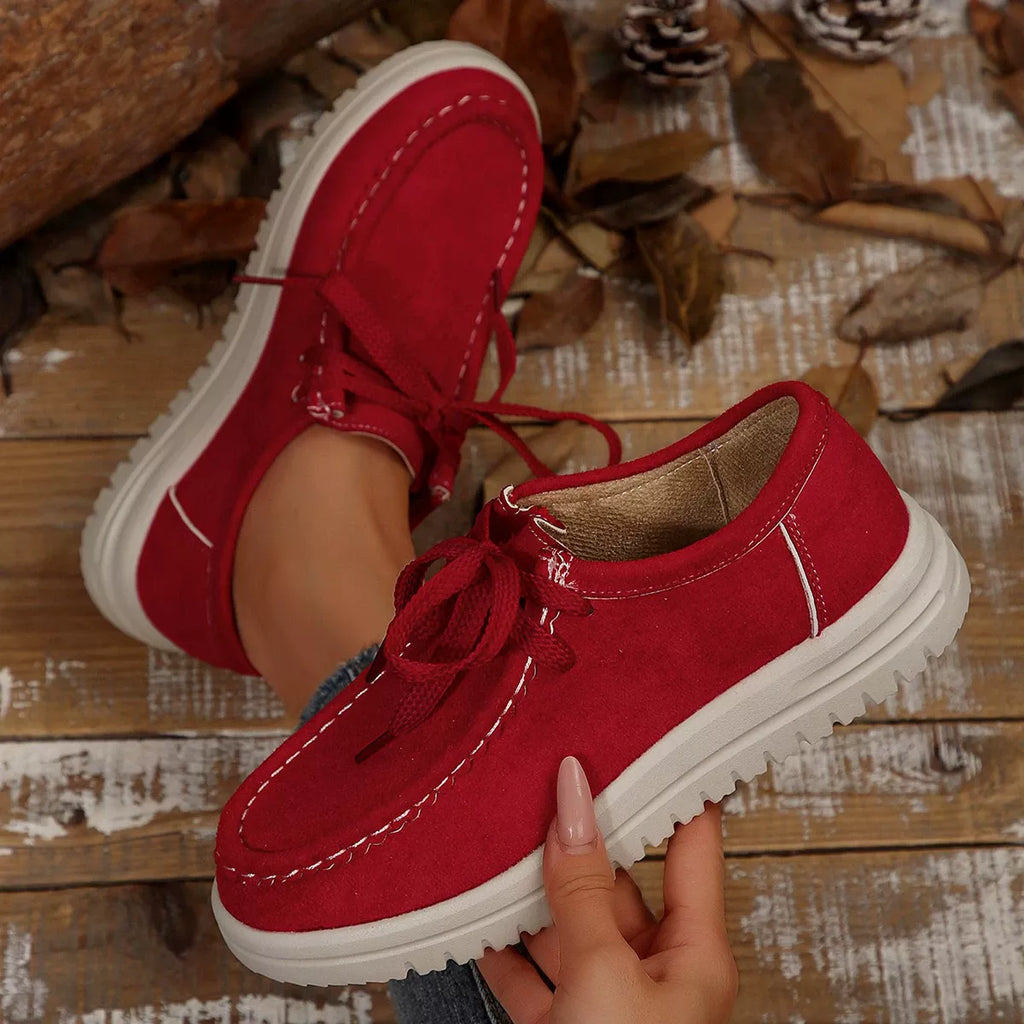 Women's Lace-Up Suede Round Toe Flats | Comfortable Casual Shoes