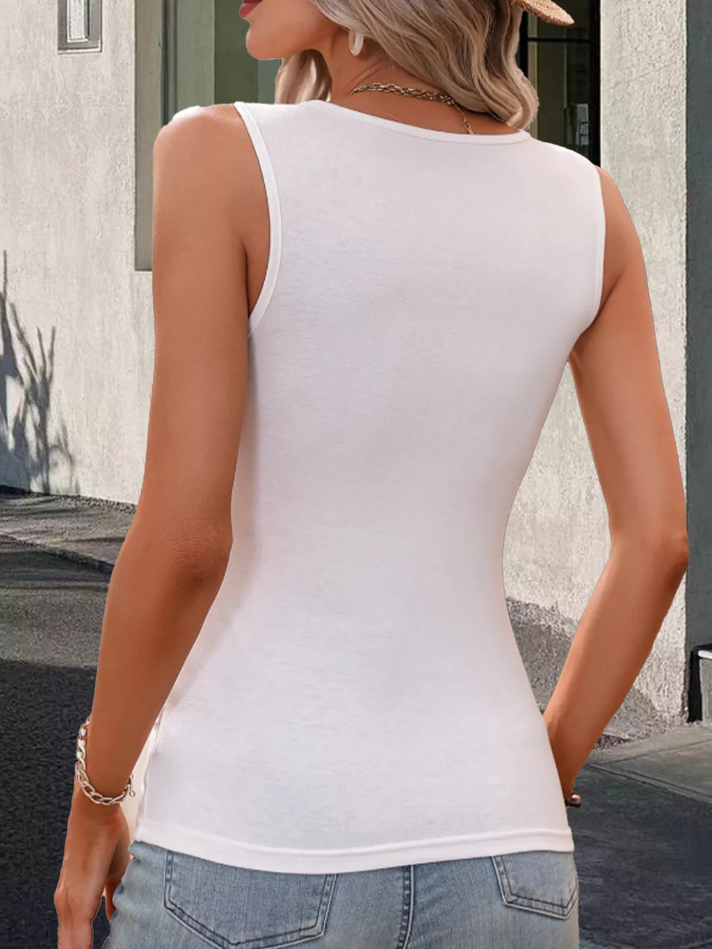 Surplice Ruched Button Detail Tank Top