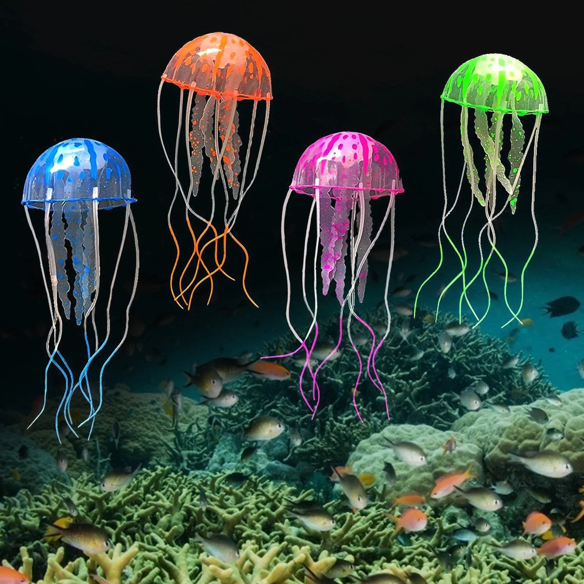4-Pack Glowing Silicone Jellyfish Aquarium Decorations
