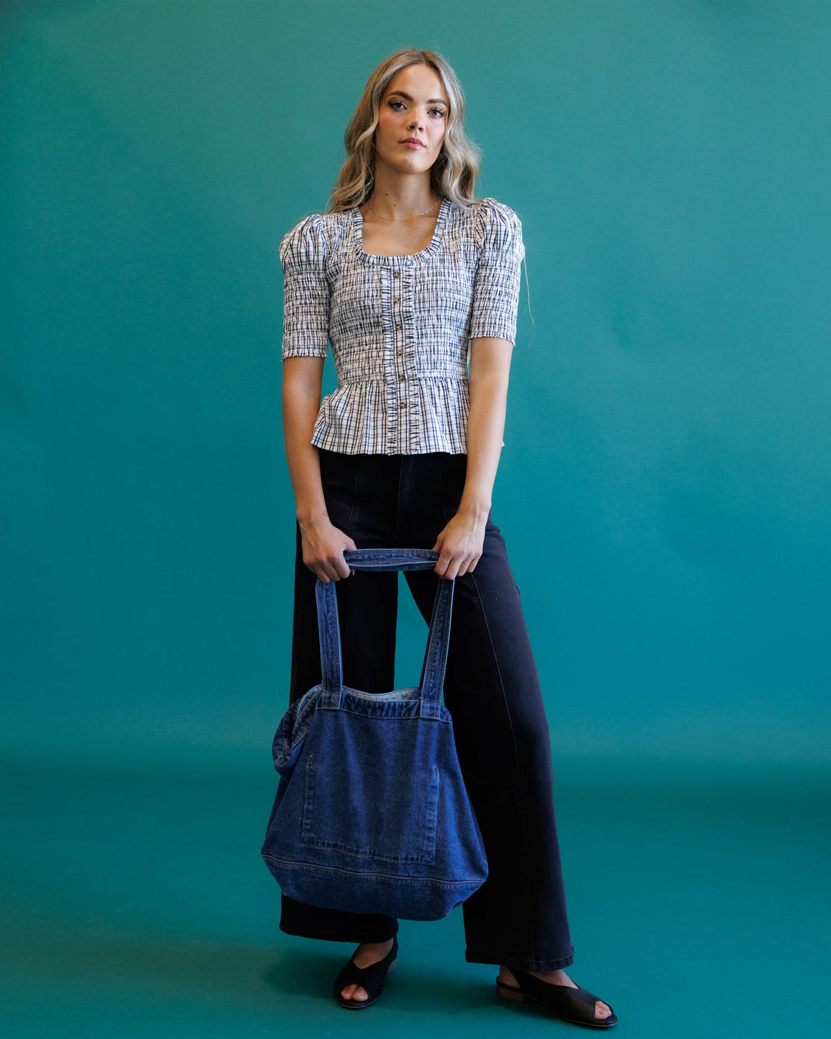 Oxford Top — Smocked Peplum Blouse