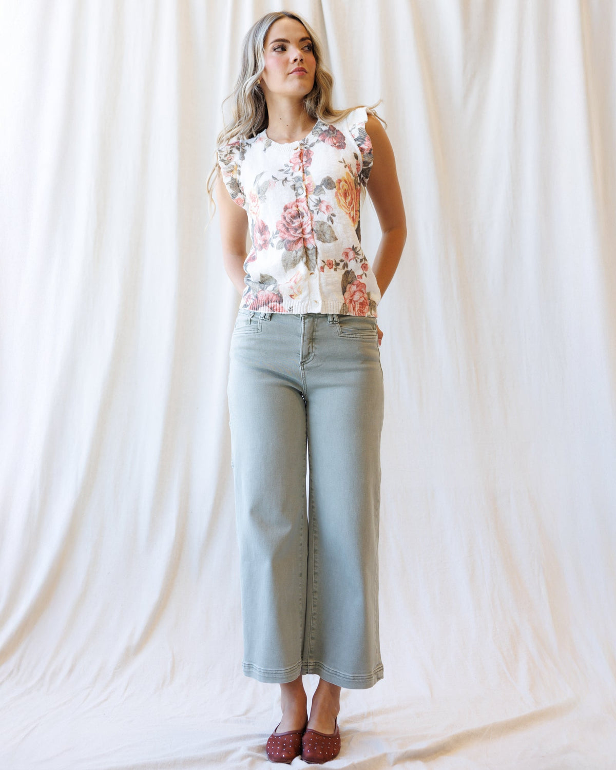 Good Call Cardigan — Floral Ruffle Sleeve Knit