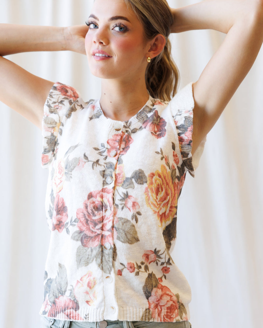 Good Call Cardigan — Floral Ruffle Sleeve Knit