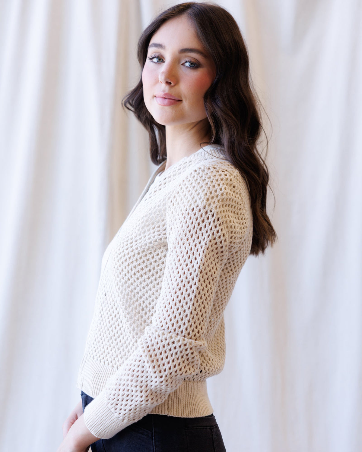 Signature Sweater Jacket — Open-Mesh Bomber Zip Sweater