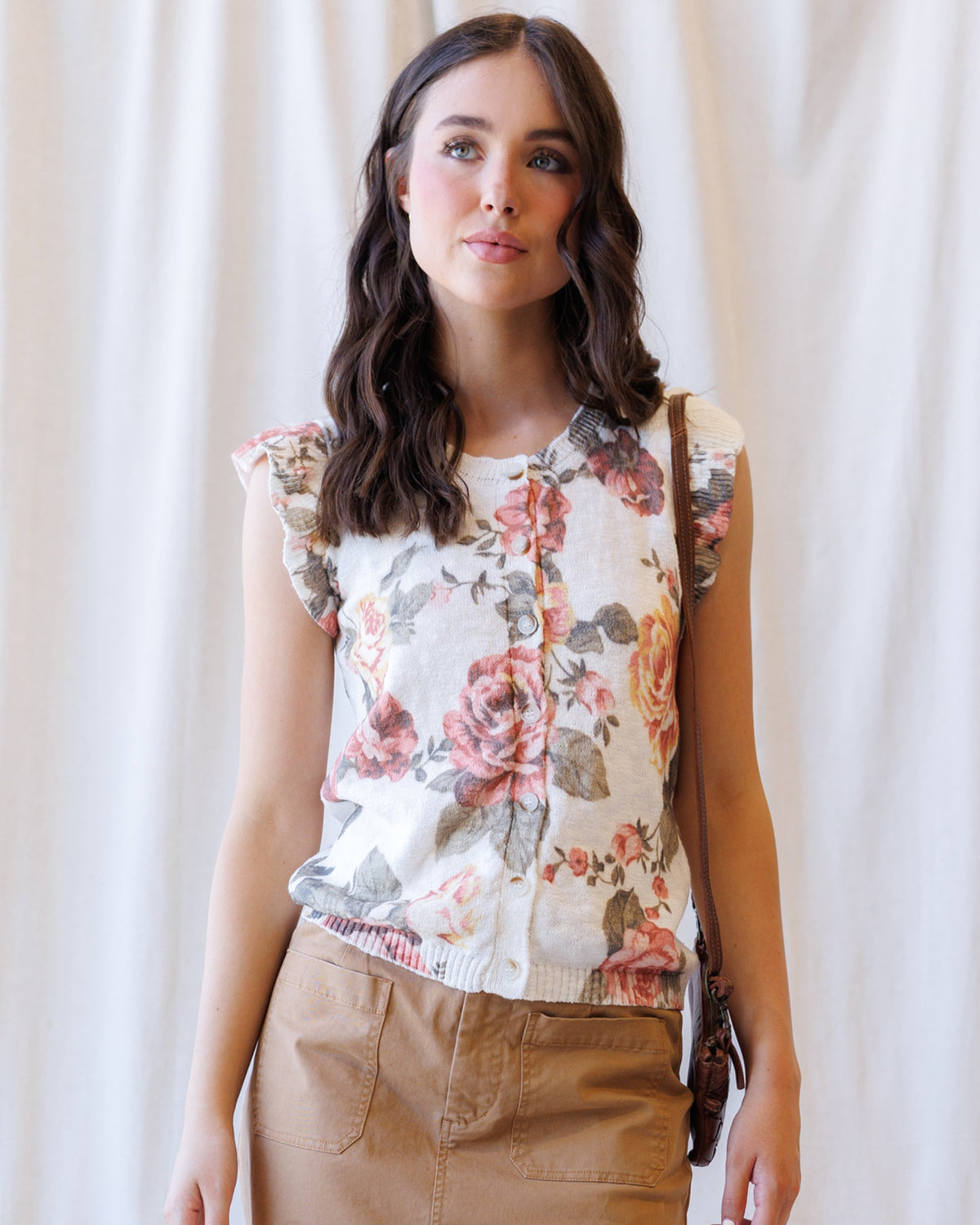 Good Call Cardigan — Floral Ruffle Sleeve Knit