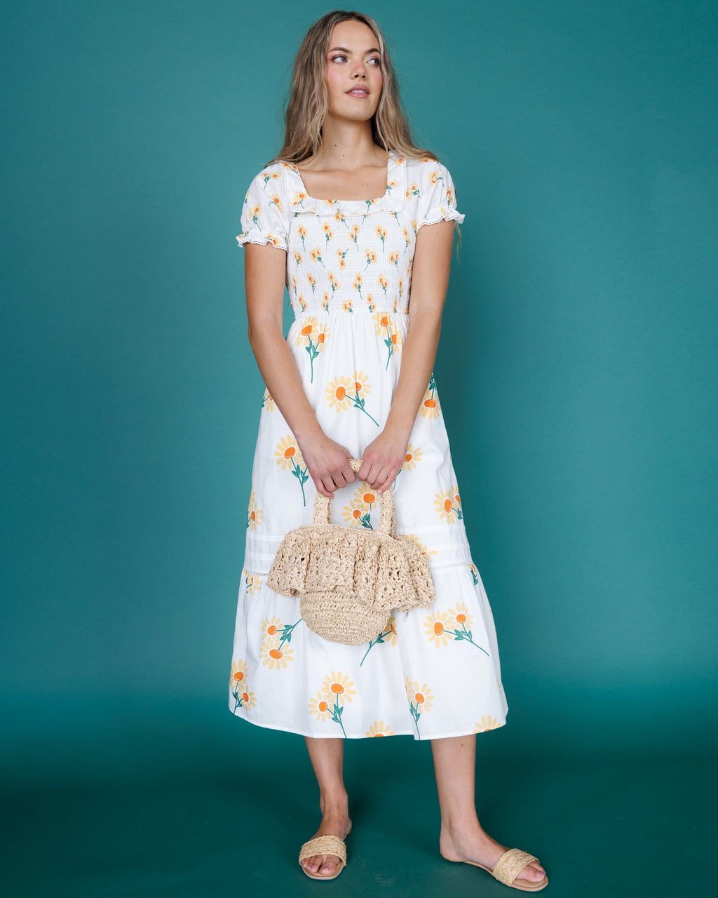 Arboretum Dress — Smocked Midi with Lace Tier