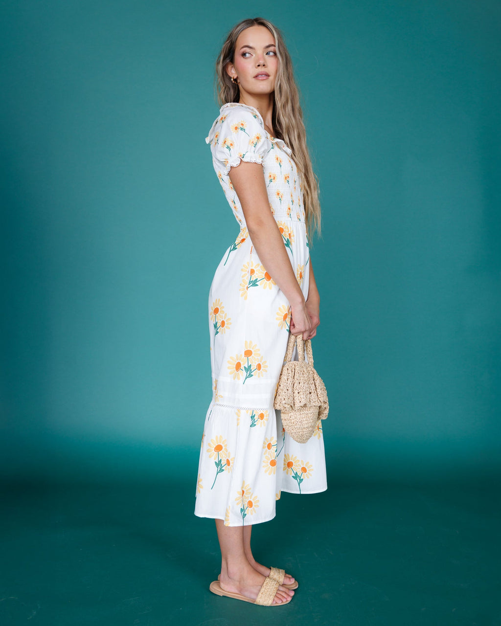 Arboretum Dress — Smocked Midi with Lace Tier