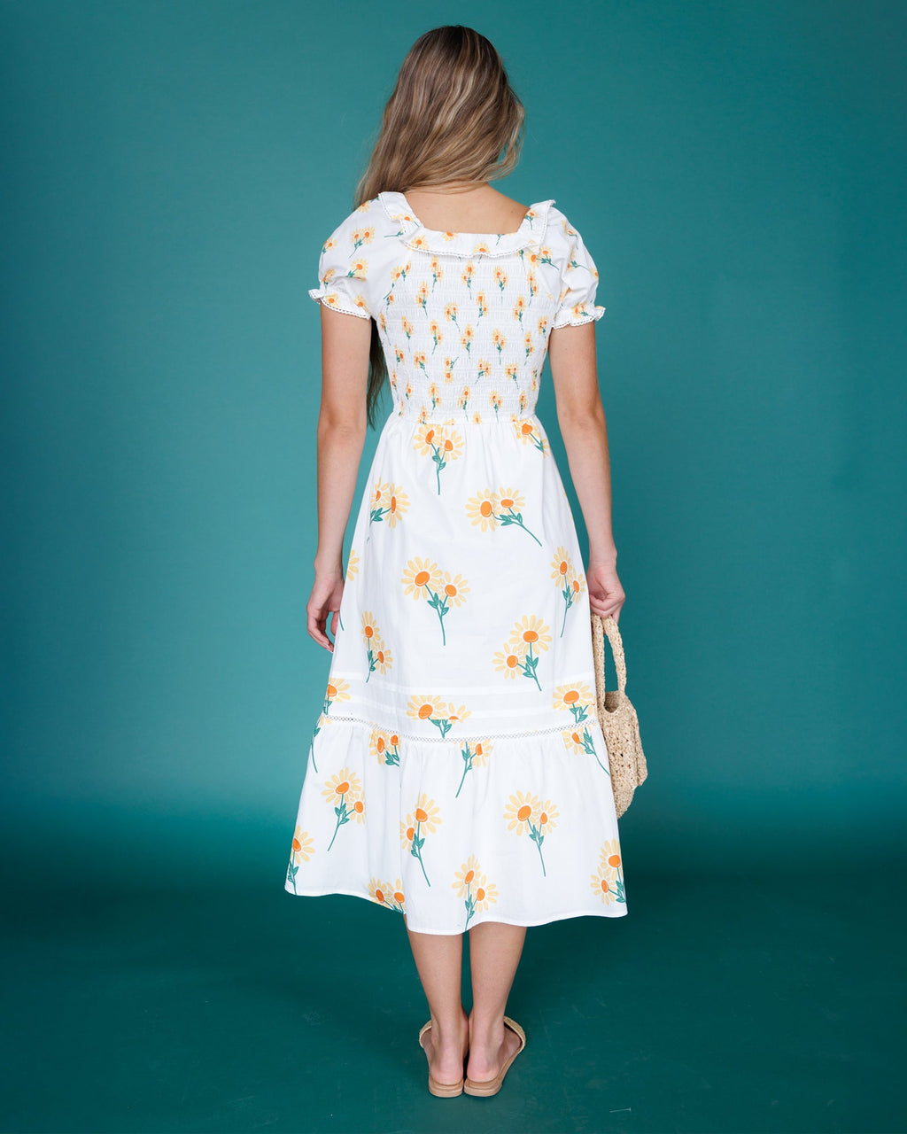 Arboretum Dress — Smocked Midi with Lace Tier