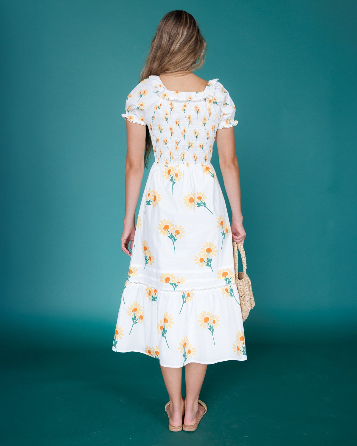 Arboretum Dress — Smocked Midi with Lace Tier