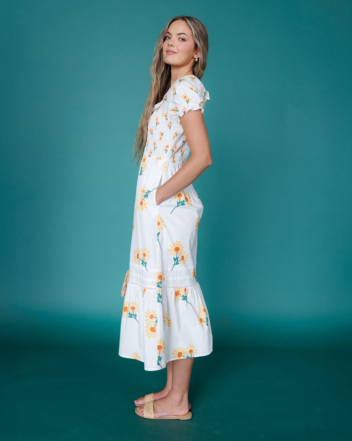 Arboretum Dress — Smocked Midi with Lace Tier