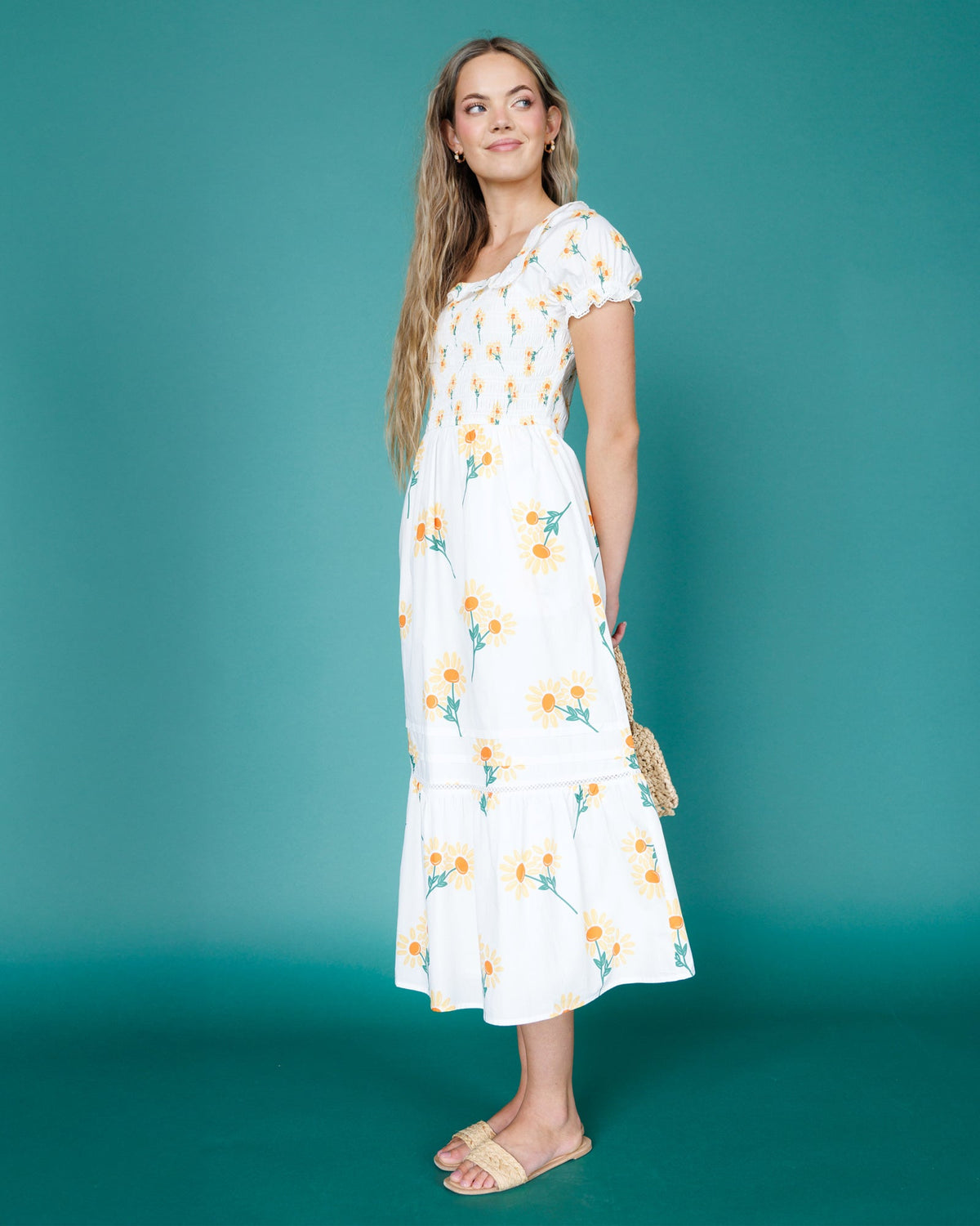 Arboretum Dress — Smocked Midi with Lace Tier