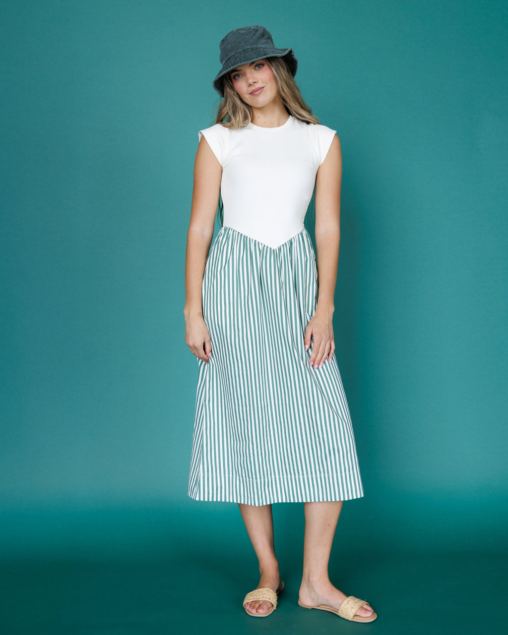 Valencia Dress — Grass Green Stripe