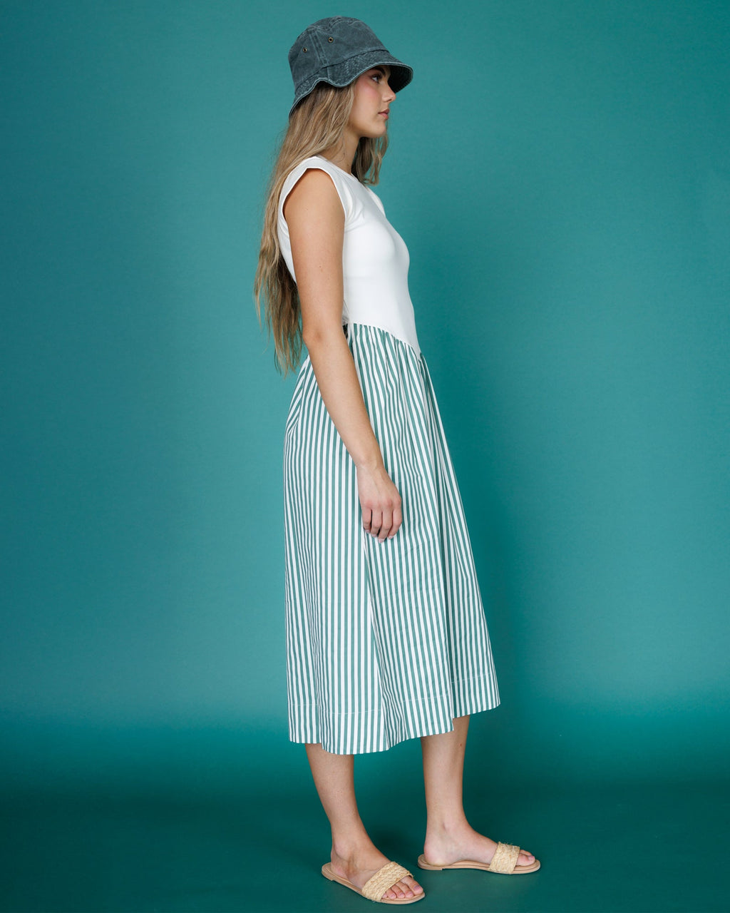 Valencia Dress — Grass Green Stripe