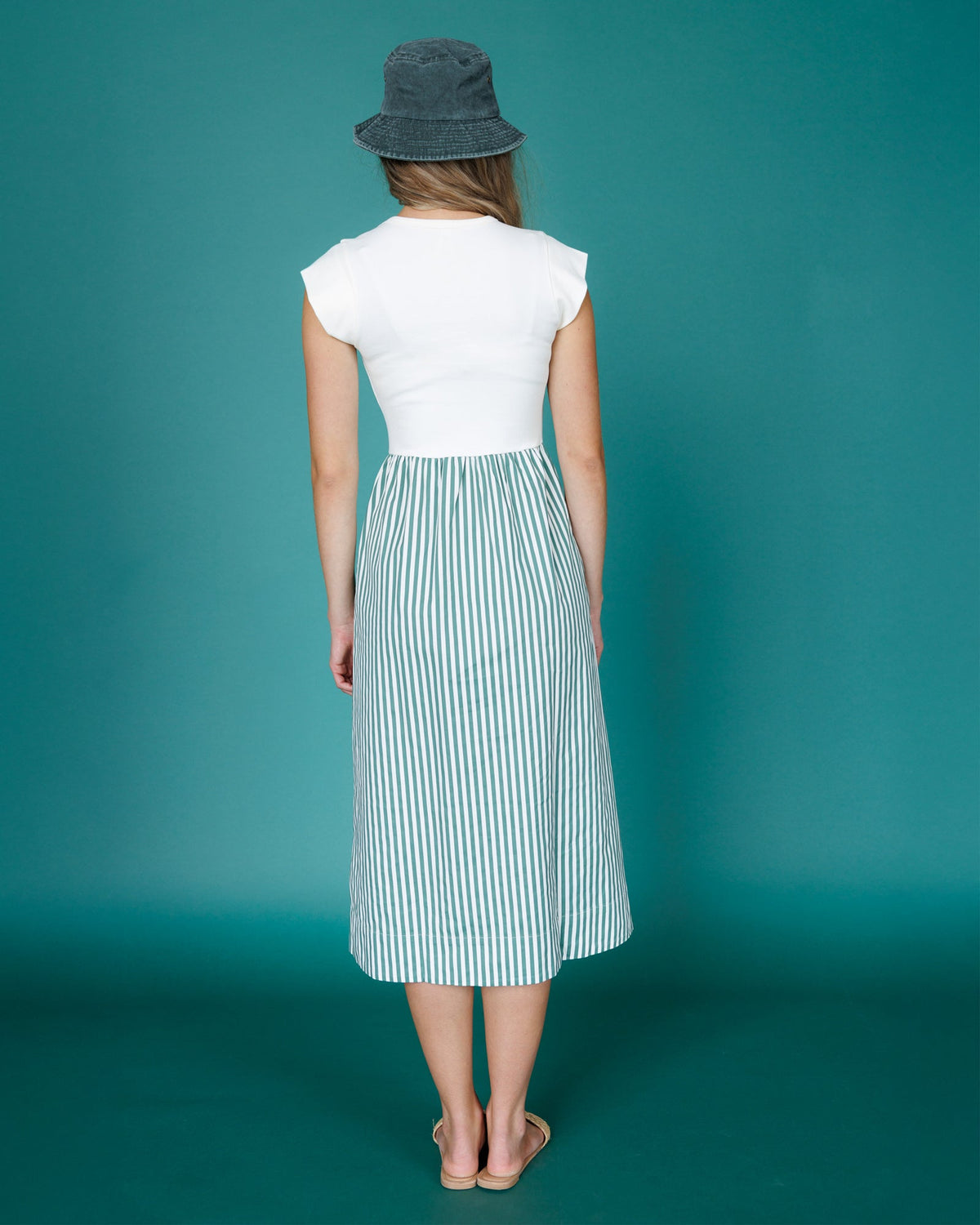 Valencia Dress — Grass Green Stripe