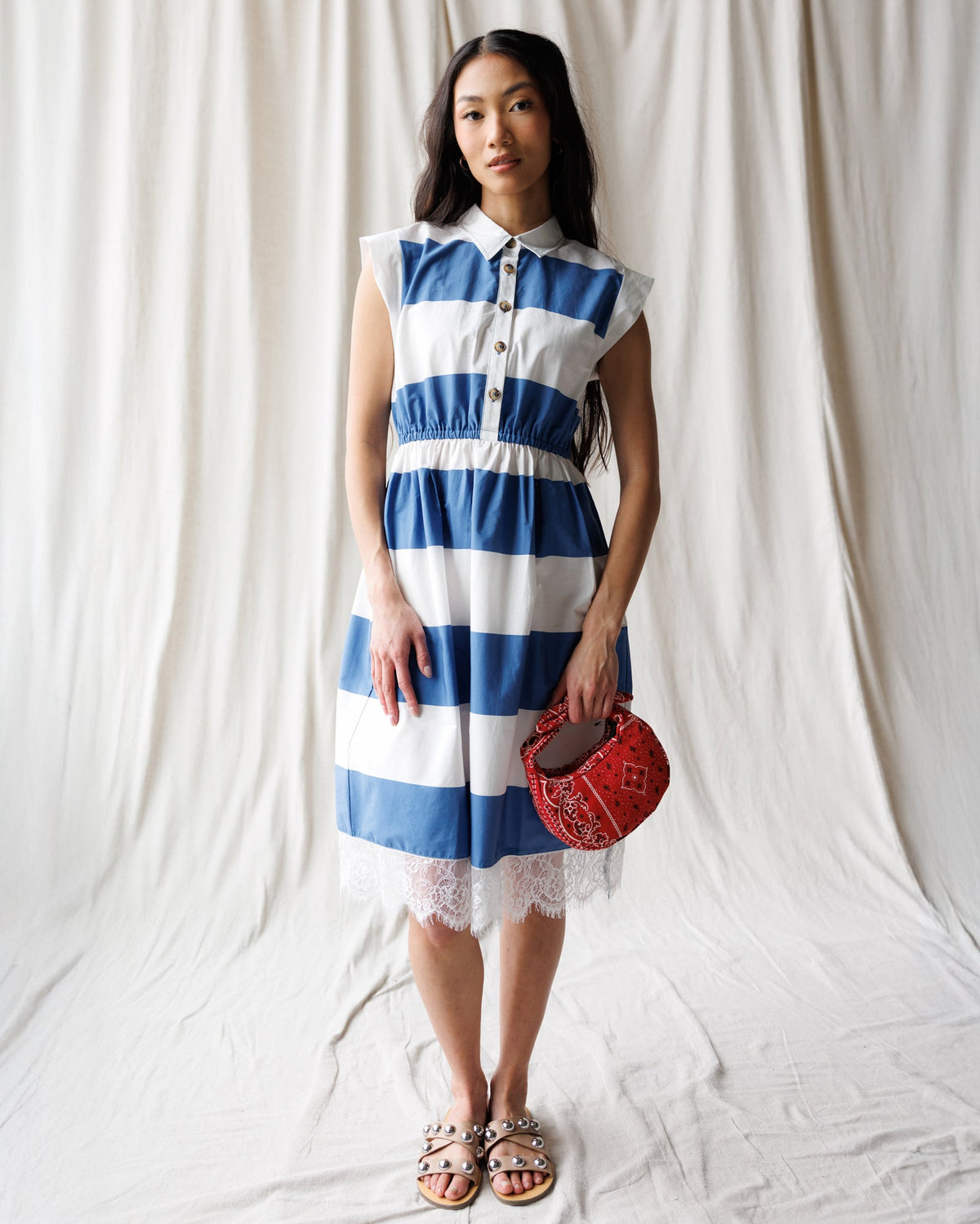 Hamptons Dress — Cobalt Wide Stripe