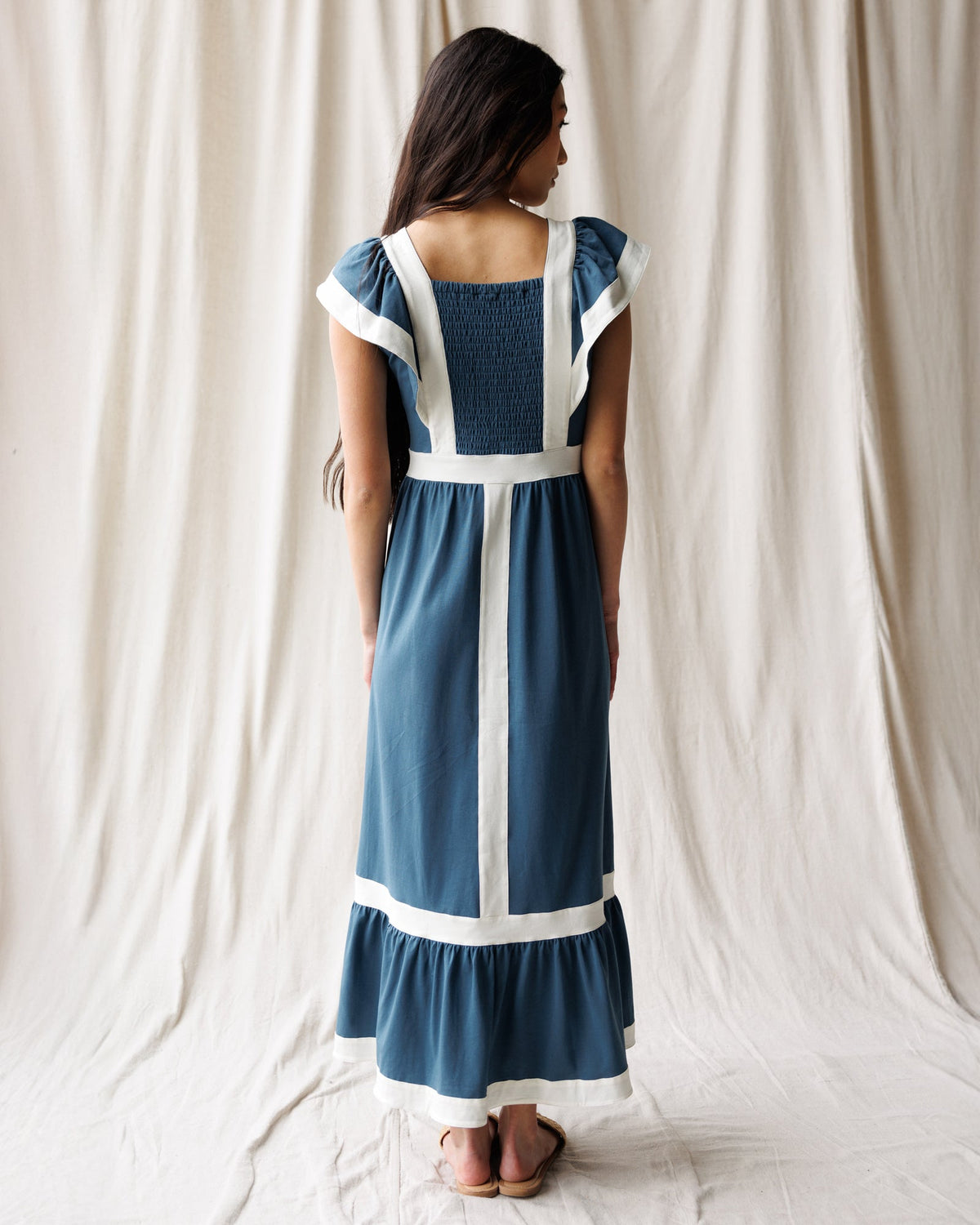 Block Party Dress — Trim Maxi with Flutter Sleeves