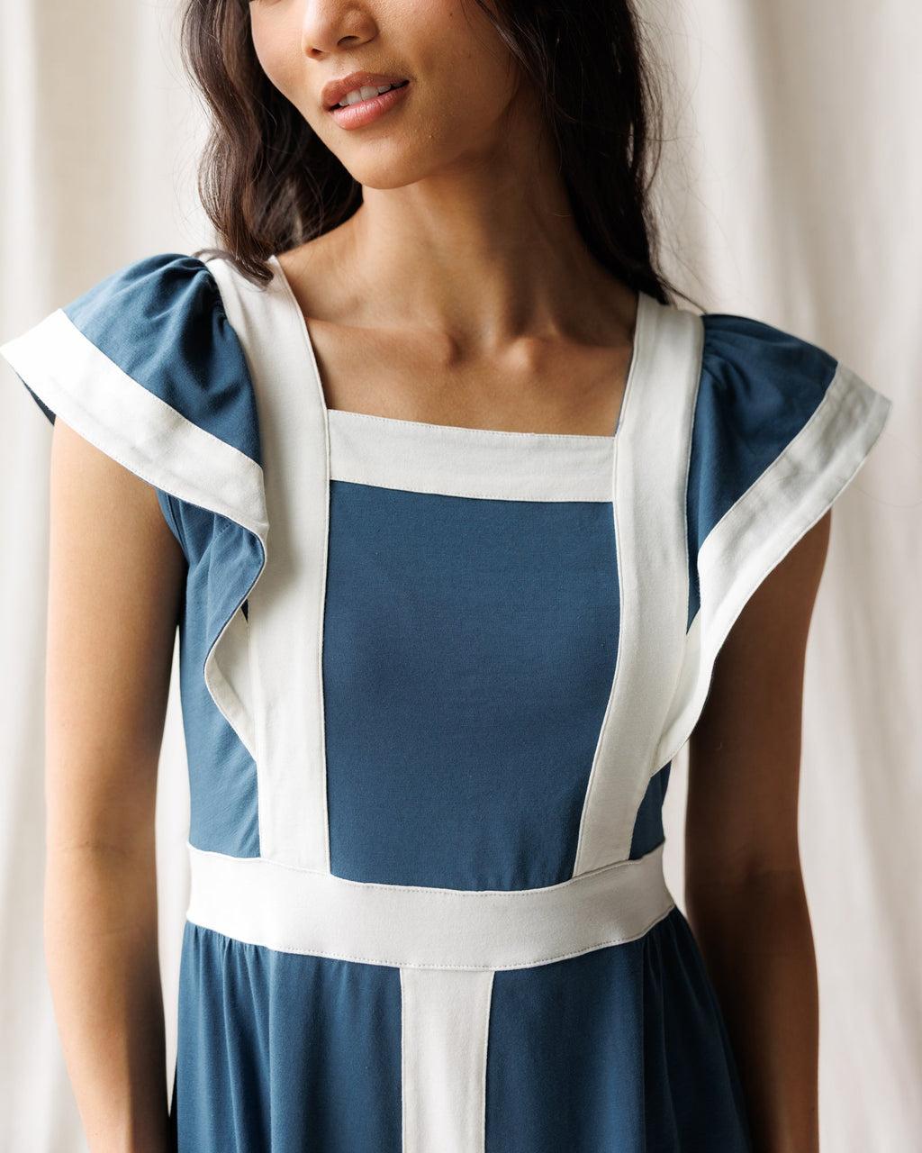 Block Party Dress — Trim Maxi with Flutter Sleeves