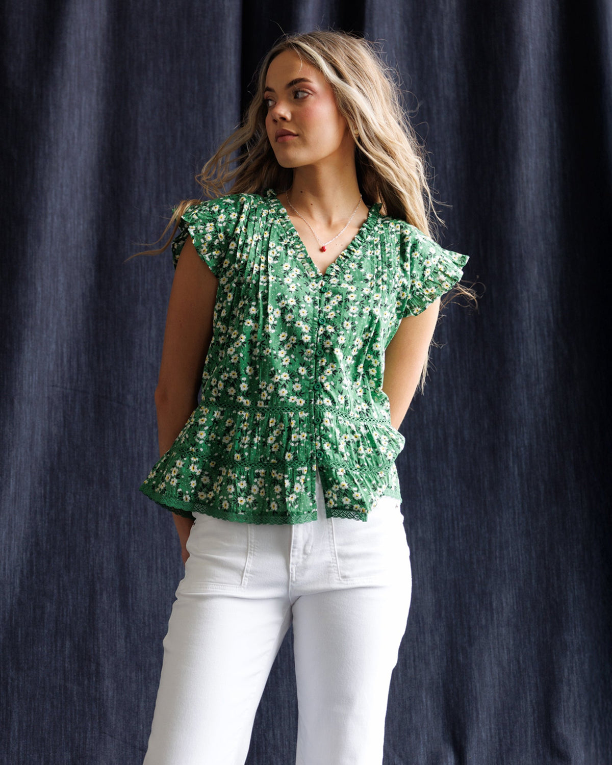 Glow Ahead Top — Grass Green Floral