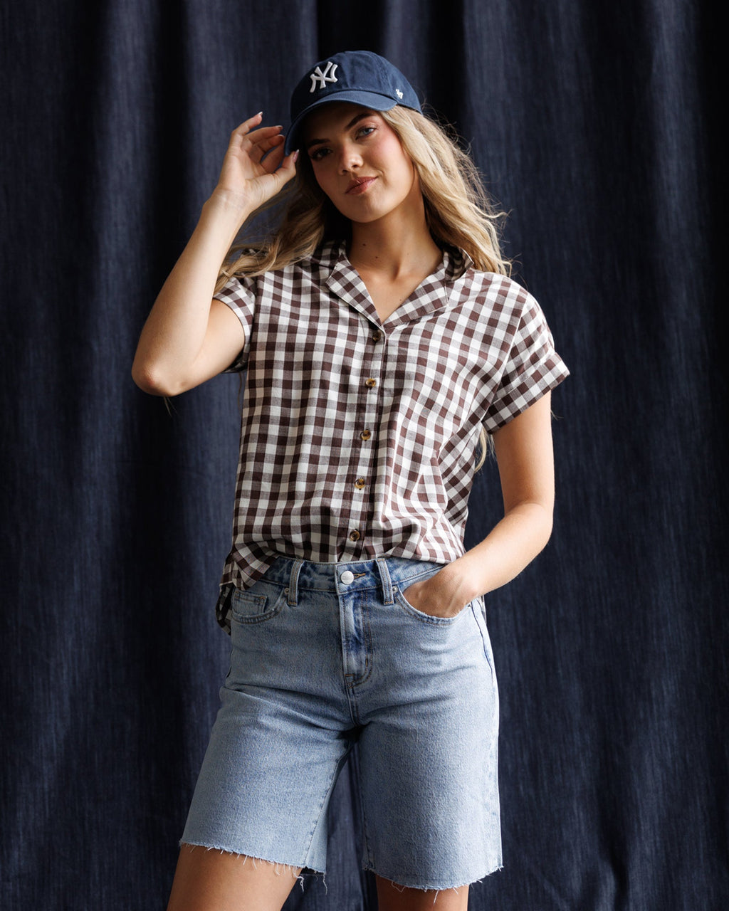 In Check Top - Camp Collar Gingham Button-Down