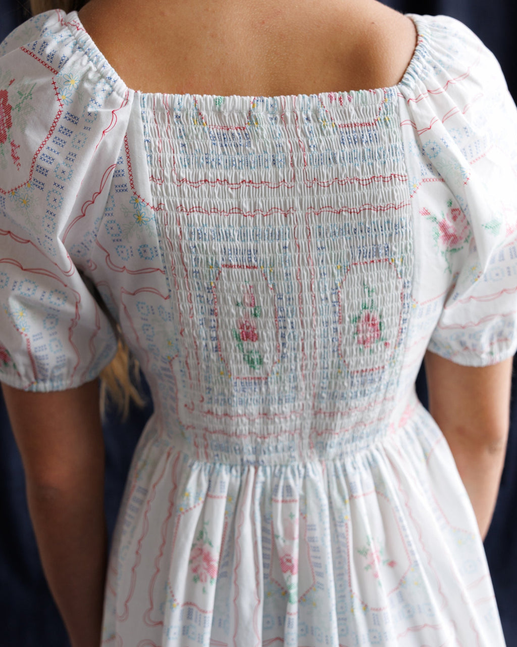 Cross Stitch Crochet Dress — Smocked Back Midi