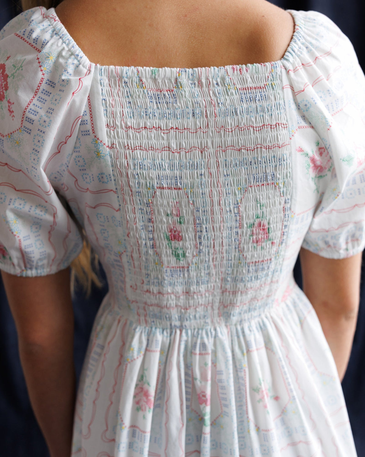 Cross Stitch Crochet Dress — Smocked Back Midi