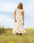 Arboretum Dress — Smocked Midi with Lace Tier