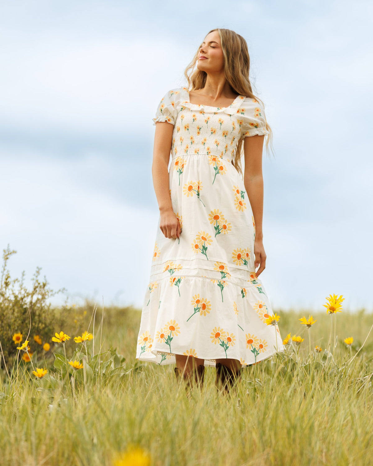 Arboretum Dress — Smocked Midi with Lace Tier