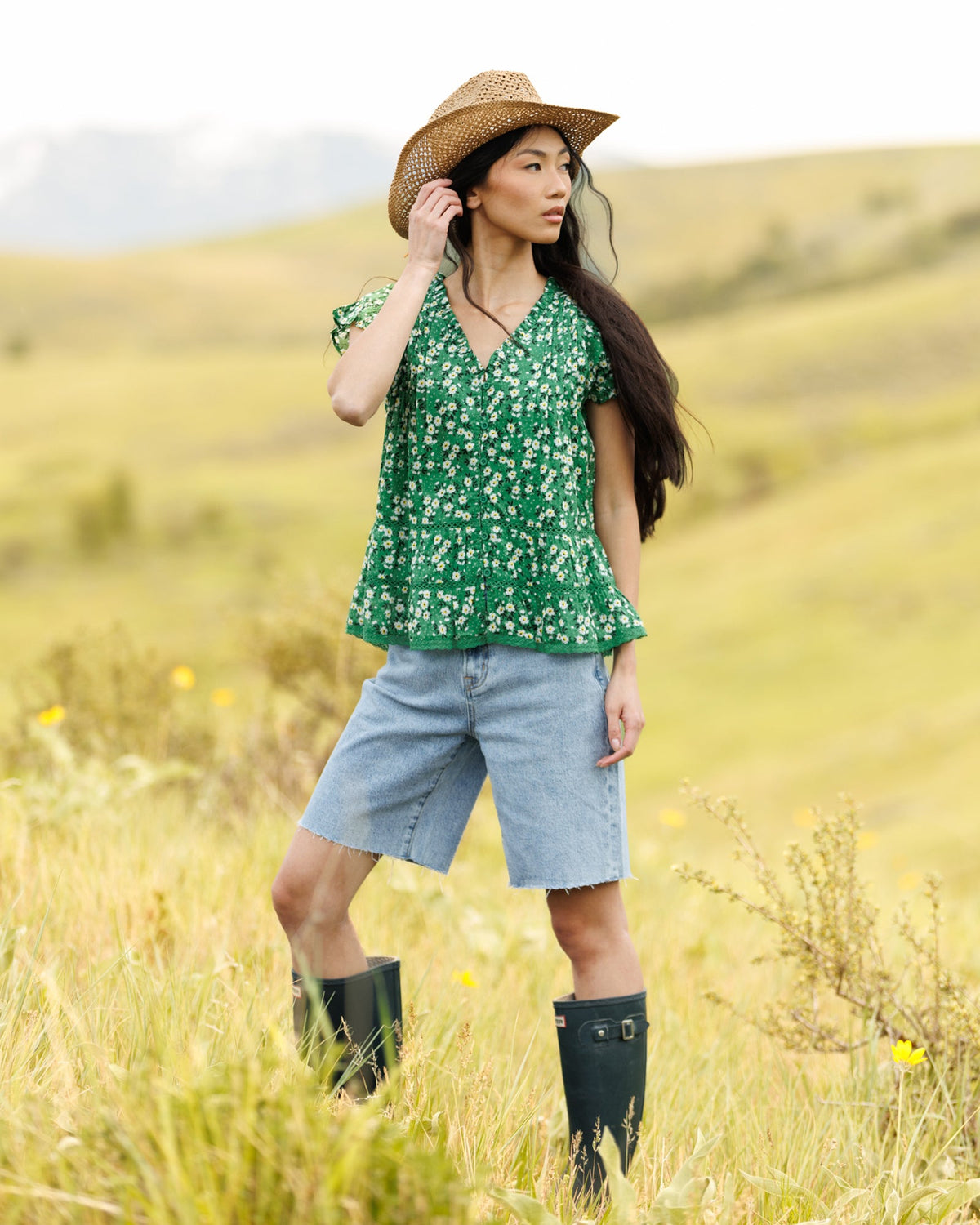 Glow Ahead Top — Grass Green Floral