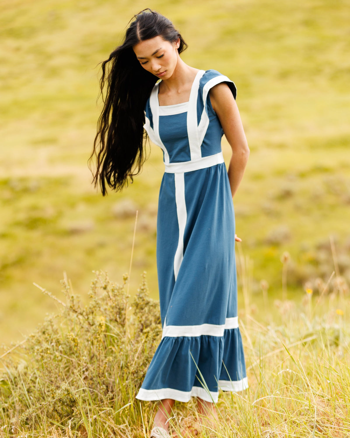 Block Party Dress — Trim Maxi with Flutter Sleeves