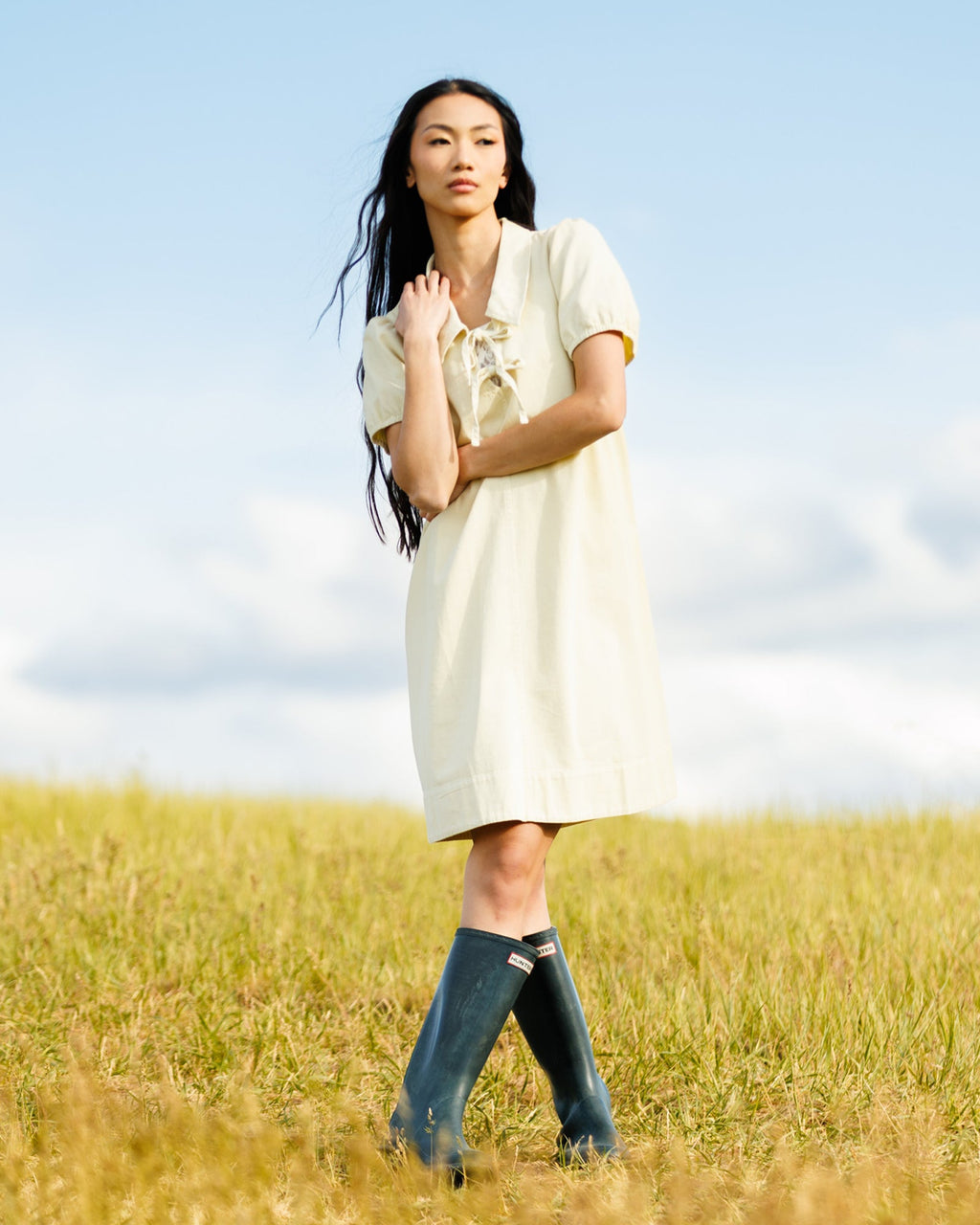 Demure Denim Dress — Transparent Yellow