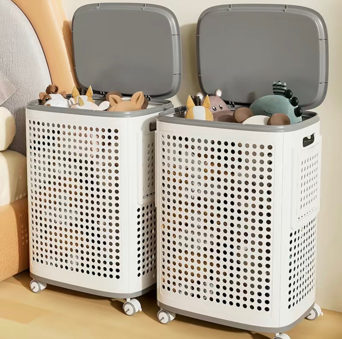 RollEase Rolling Laundry Hamper with Lid & Wheels — Ventilated Hamper for Bedroom & Bathroom